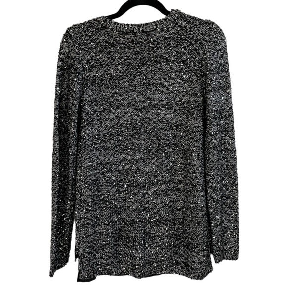 NWT Apt. 9 Sweater Black Grey Sequin Infused V-Neck Long Sleeve Top Size Small - Picture 2 of 7